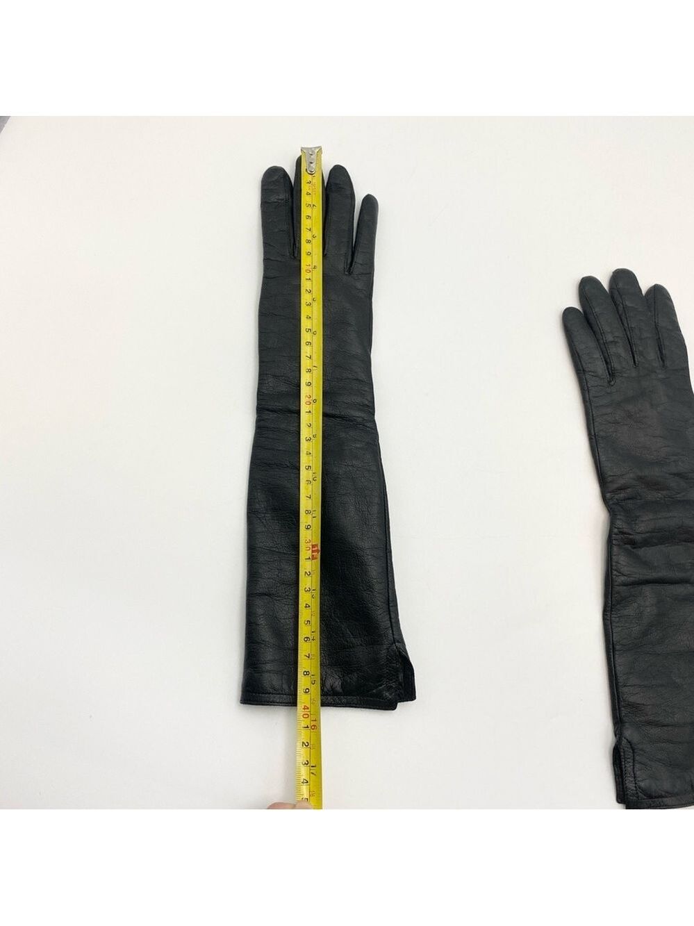 Club Monaco Black Long Leather Gloves Cashmere Lined Sz S - Picture 8 of 8